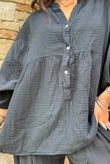 Mimi Pillow Cotton Batwing Blouse Black